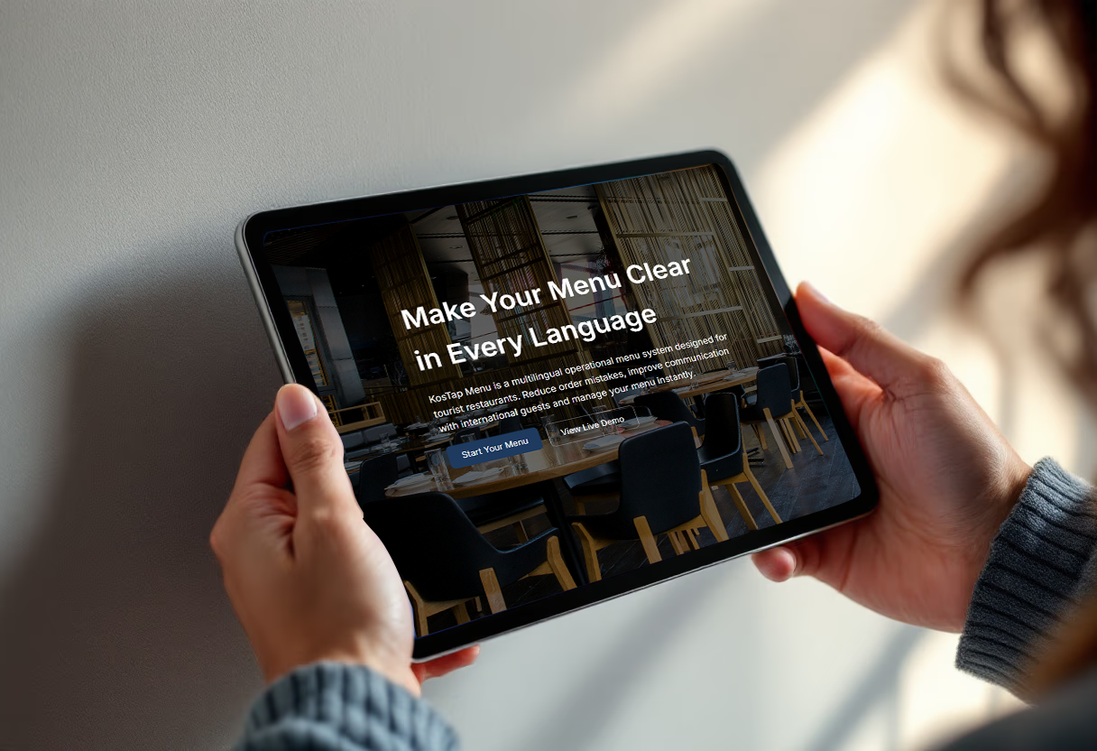 KosTap Menu on tablet